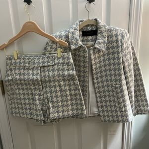 Zara Blue Houndstooth Co-Ord Set Blazer + Shorts Size M